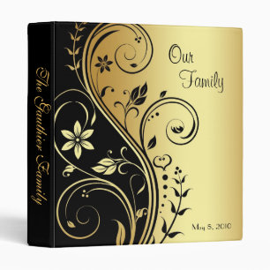 Black & Gold Floral Scroll Family Album Binder