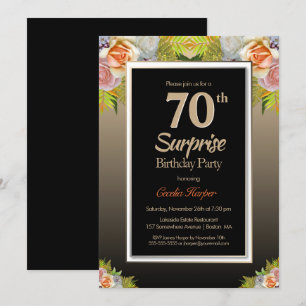 Black Gold Floral Surprise 70th Birthday Party Invitation