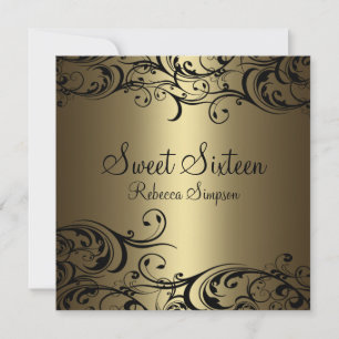 Black/Gold Floral Sweet Sixteen Invite