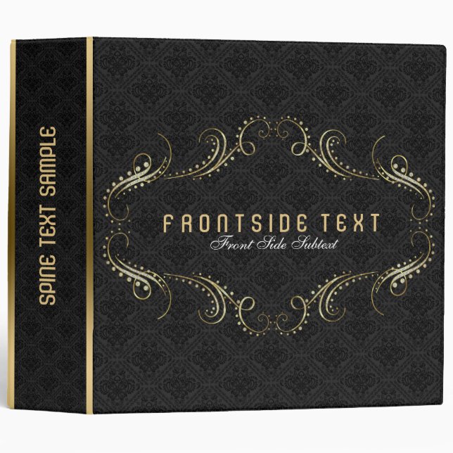 Black & Gold Floral Swirls Frame 2 Binder (Front/Spine)