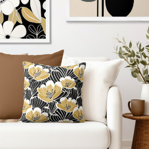 Black Gold Floral Throw Pillow
