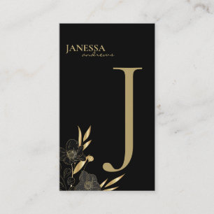 Black gold floral typography simple name place place card