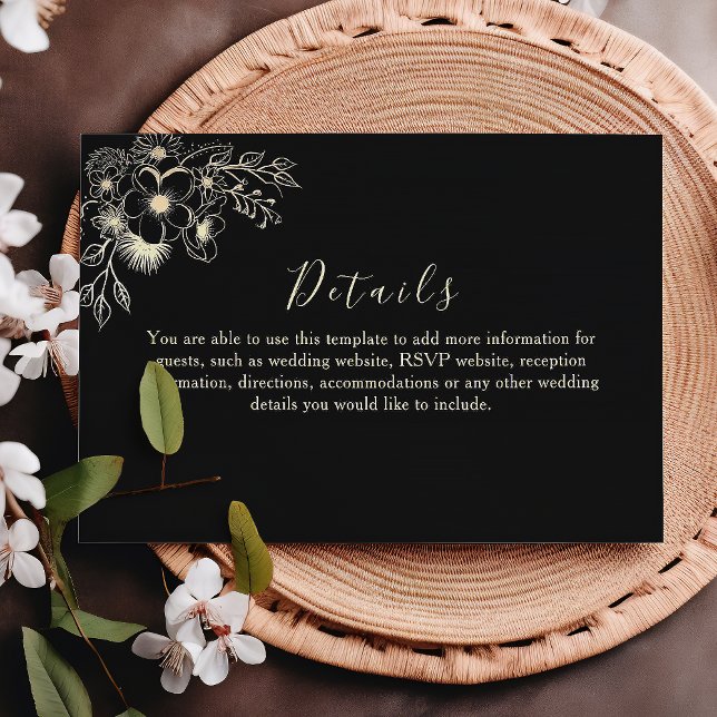 Black Gold Floral Wedding Details Card (Creator Uploaded)