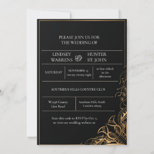 Black Gold Floral Wedding Invitation
