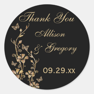 Black, Gold Floral with Butterflies Sticker