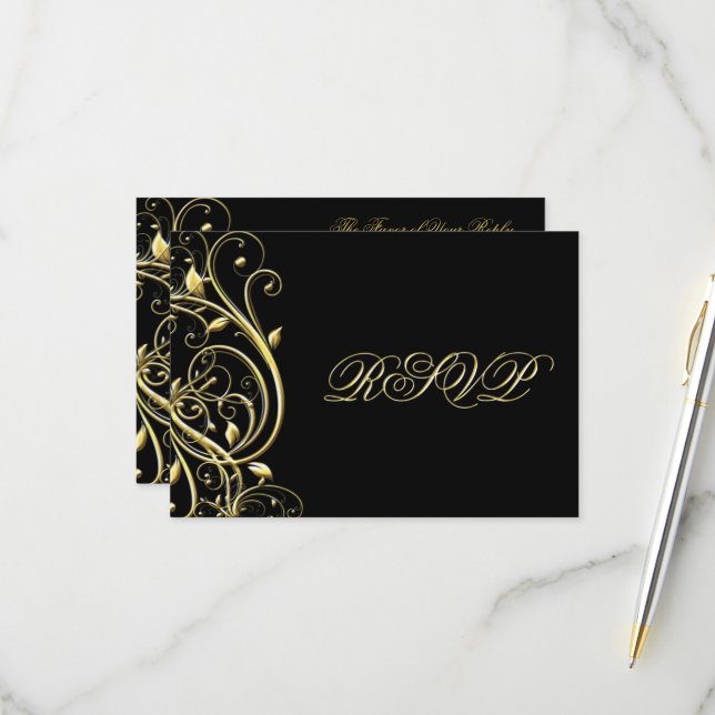 Black Gold Flourish 50th Anniversary RSVP Card (Front/Back In Situ)