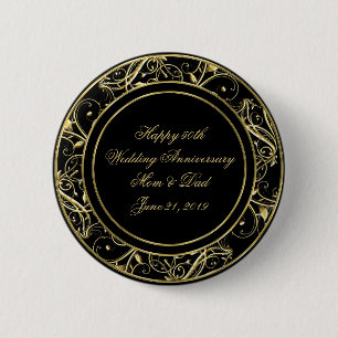 Black Gold Flourish 50th Wedding Anniversary 2 Inch Round Button