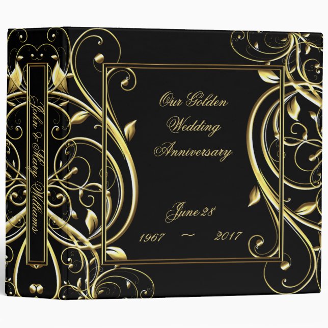 Black Gold Flourish 50th Wedding Anniversary Binder (Front/Spine)