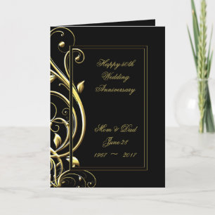 Black Gold Flourish 50th Wedding Anniversary Card