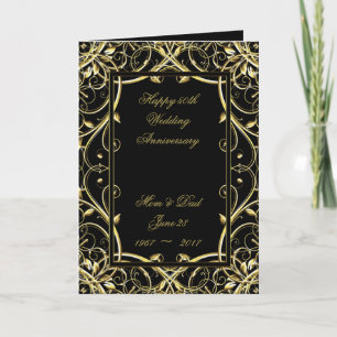 Black Gold Flourish 50th Wedding Anniversary Card