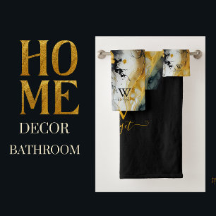 black gold flower marble bath towel set