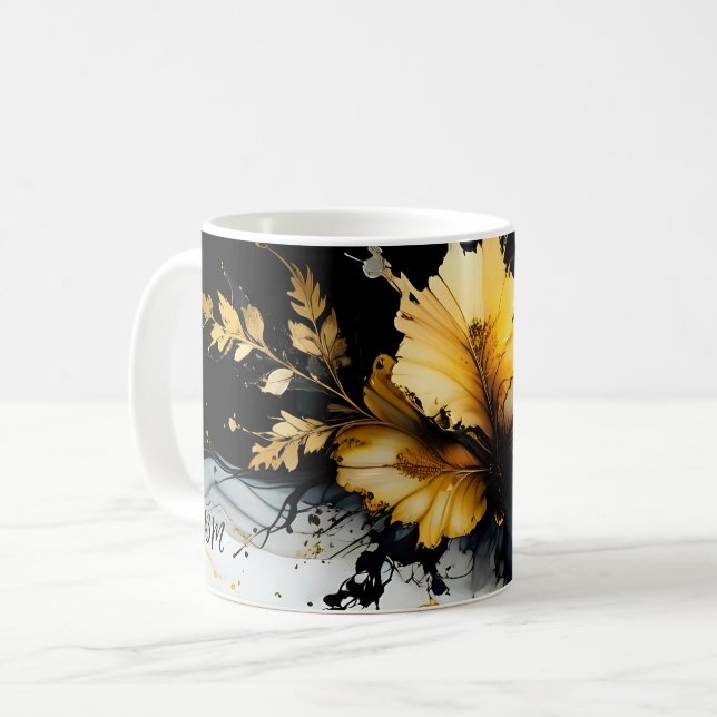 black gold flower marble coffee mug (Front Left)