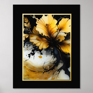black gold flower marble foil prints