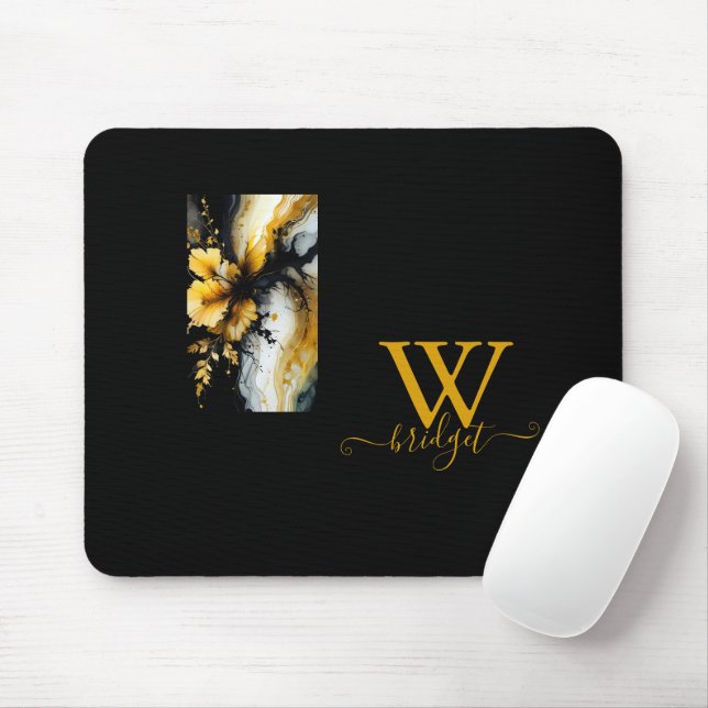 black gold flower marble mouse pad (With Mouse)