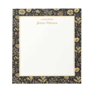 Black & Gold Flower Toile Pattern Personalized Notepad