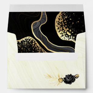 black & gold flowers marble wedding envelope