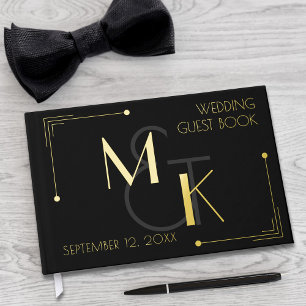 Black Gold Foil 1920 Gatsby Mariage livre d'hôtes