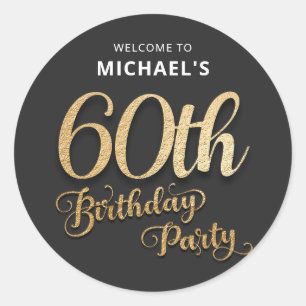 Black Gold Foil 60th Birthday Classic Round Sticker