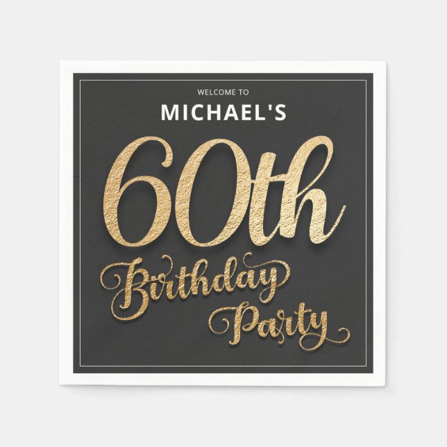 Black Gold Foil 60th Birthday Party Napkin (Front)