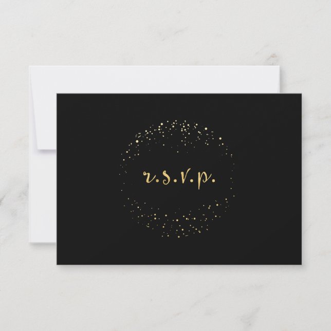 Black & Gold Foil Abstract Circle Dots RSVP Card (Front)