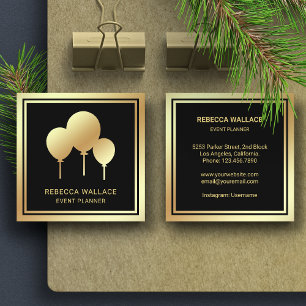 Black Gold Foil Balloons Party Event Planner Square Business Card