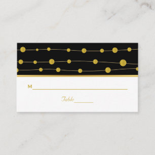 Black, gold foil beads modern wedding place card
