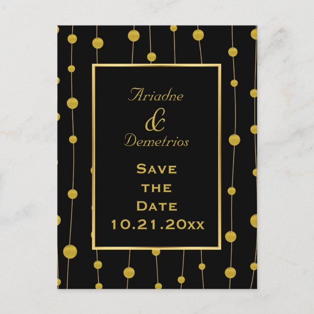 Black gold foil beads modern wedding Save the Date Announcement Postcard (Front)