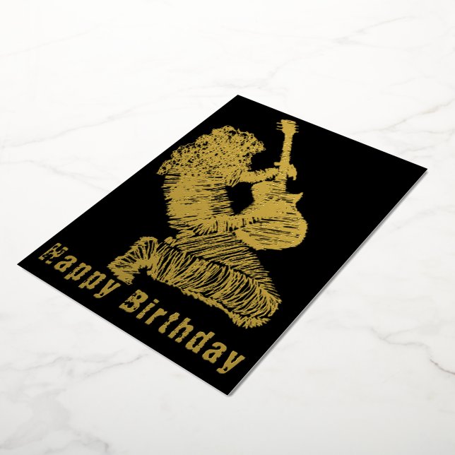 Black Gold Foil Birthday Card Rock Guitar Player (Rotated)