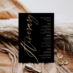 Black Gold Foil Birthday Weekend Itinerary Invitation