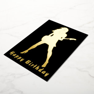 Black Gold Foil Carte Anniversaire Guitare Joueuse