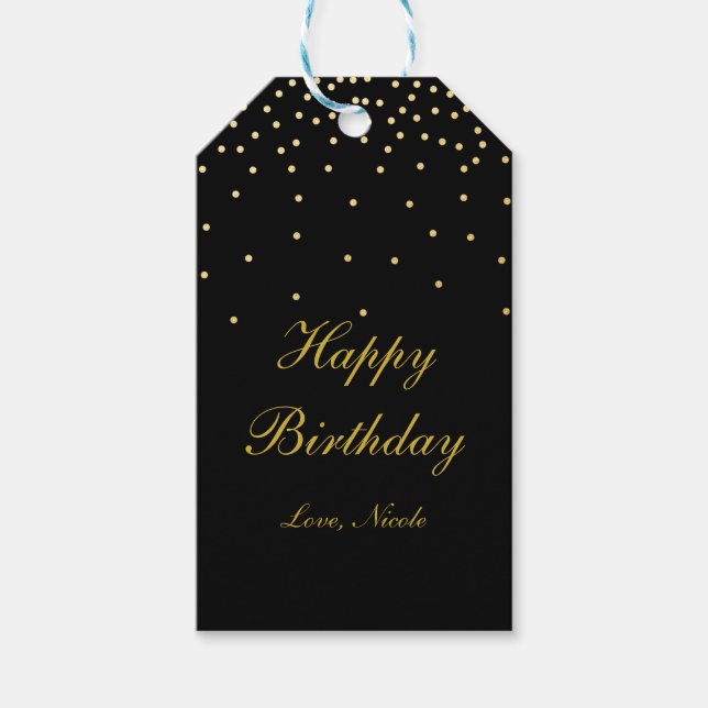 Black & Gold Foil Confetti Dots Party Gift Tag (Front)