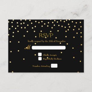 Black & Gold Foil Confetti Dots Wedding RSVP Card