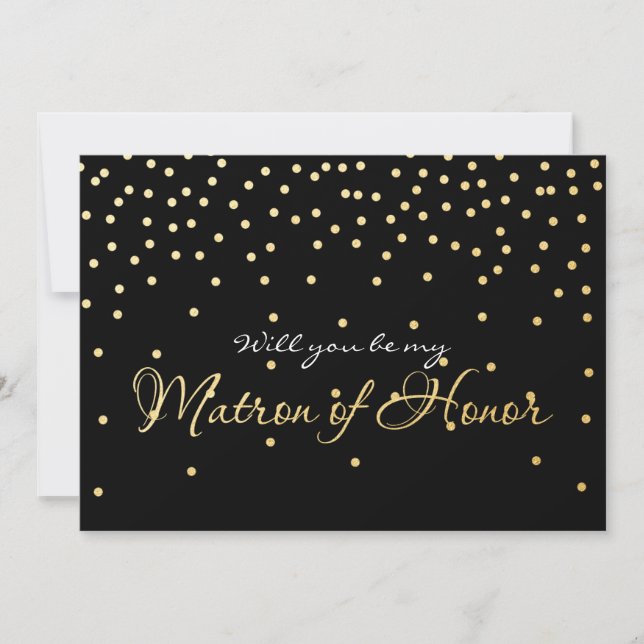 Black Gold Foil Confetti MATRON OF HONOR Card (Front)