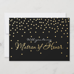 Black Gold Foil Confetti MATRON OF HONOR Card