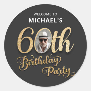Black Gold Foil Custom Photo 60th Birthday  Classic Round Sticker