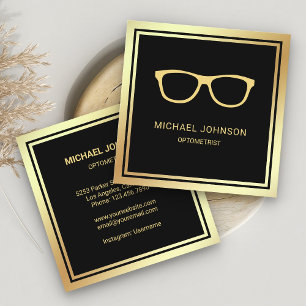 Black Gold Foil Eyeglasses Eye Doctor Optometrist Square Business Card