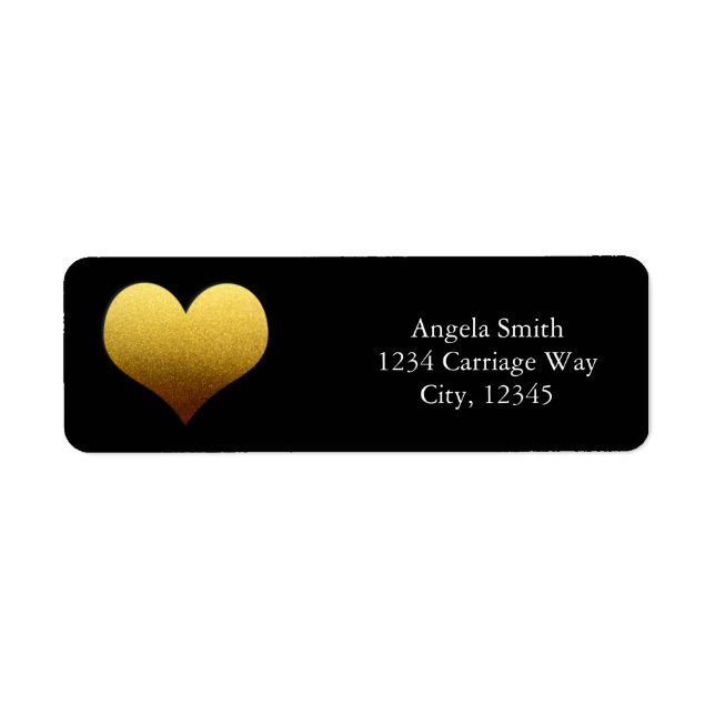 Black & Gold Foil Heart Sticker Address Labels (Front)