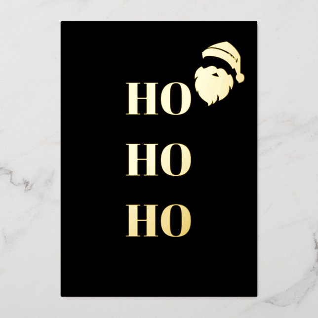 Black & Gold Foil "HO HO HO" Santa Christmas Card (Front)