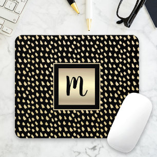 Black gold foil modern bold monogram script luxury mouse pad