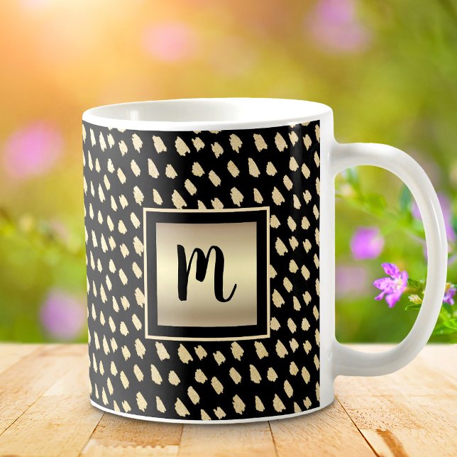 Black gold foil monogram script dots modern luxury coffee mug (Creator Uploaded)