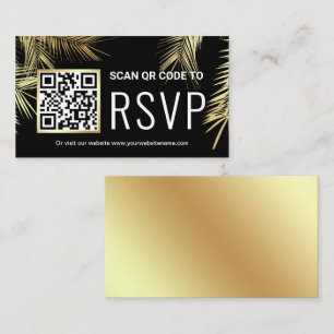 Black Gold Foil Palm Leaves QR Code RSVP Wedding Enclosure Card
