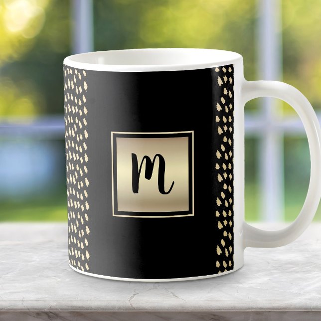 Black gold foil pattern monogram script modern coffee mug (Creator Uploaded)