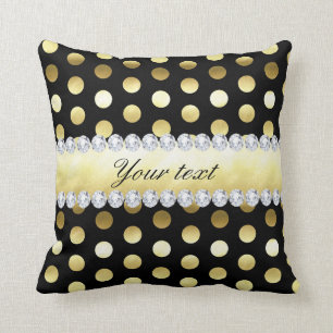 Black Gold Foil Polka Dots Diamonds Throw Pillow