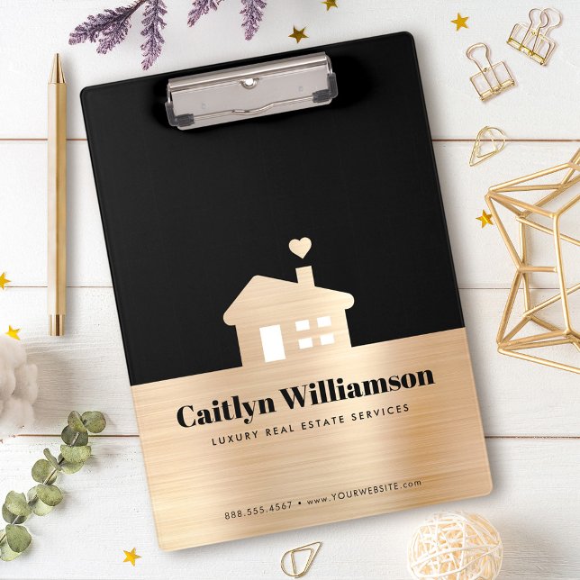 Black Gold Foil Real Estate Broker Agent House Clipboard (Creator Uploaded)