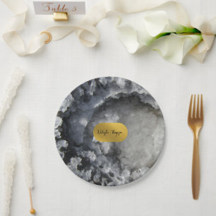 Black Gold Foil Sea Crystals Signature Paper Plate