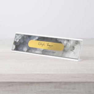 Black Gold Foil Sea Crystals Signature Script  Desk Name Plate