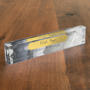 Black Gold Foil Sea Crystals Signature Script  Nameplate