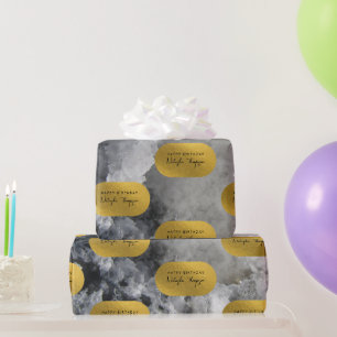 Black Gold Foil Sea Crystals Signature Script  Wrapping Paper
