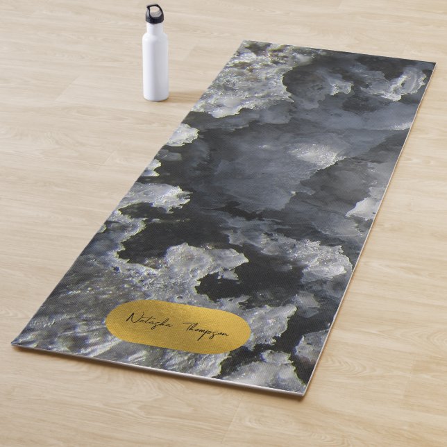Black Gold Foil Sea Crystals Signature Script  Yoga Mat (In Situ)