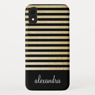 Black - Gold Foil Stripe Monogram iPhone XR Case